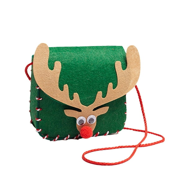 SDJMa Christmas Gift Bags, 6"x6" Funny 3D Reindeer Felt Xmas Message Bags with Handle, Reusable Christmas Wrapping Bags Goodie Bags Treat Bags for Kids Girls Boys Candy Sack Storage Bag Party Favor