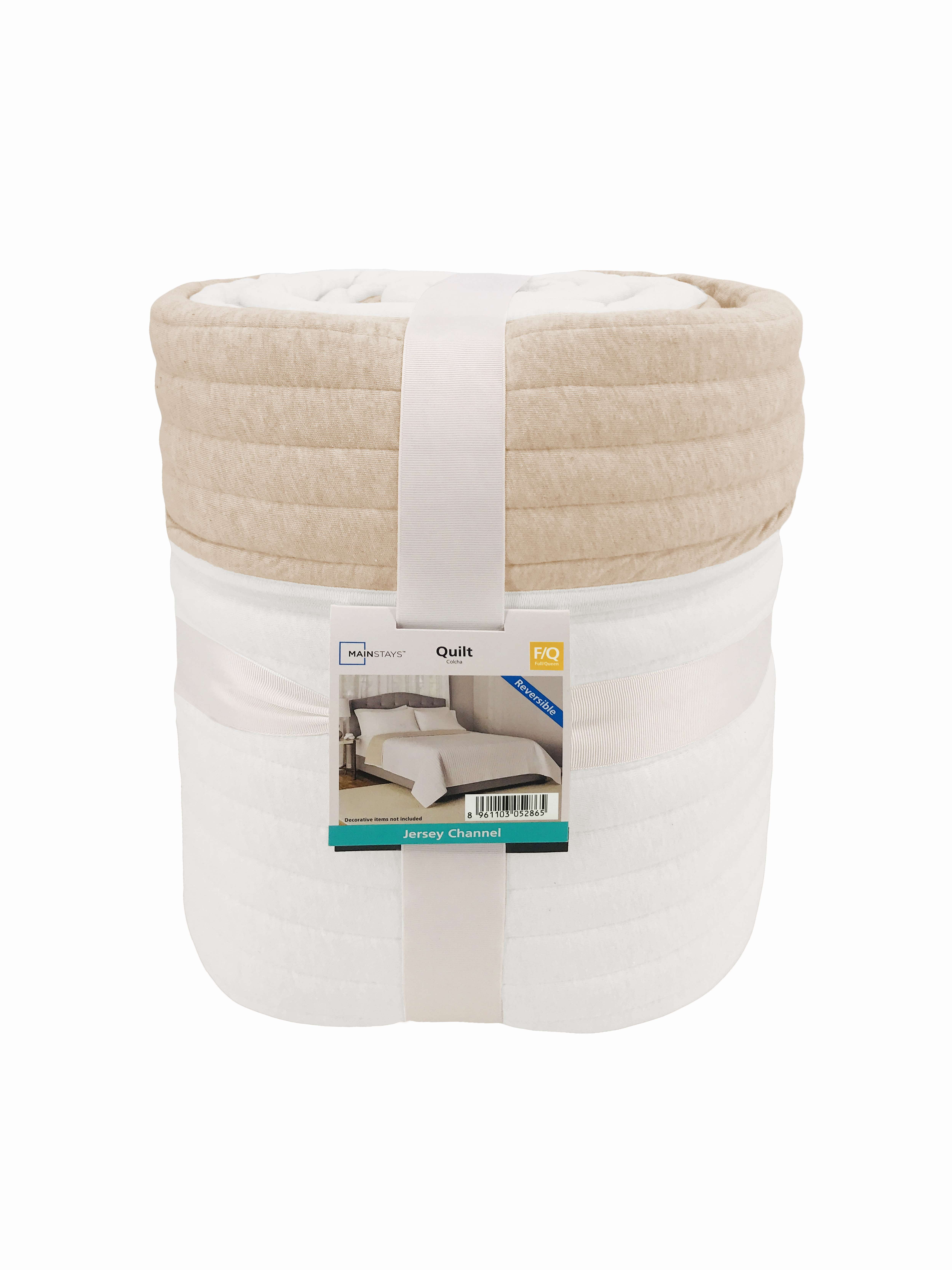 Mainstays Jersey Quilt Bedding Quilt off-White Solid Print 60% Cotton, 40% Polyester Jersey Knitted Weave Quilts, Full/Queen-Reversible, Breathable