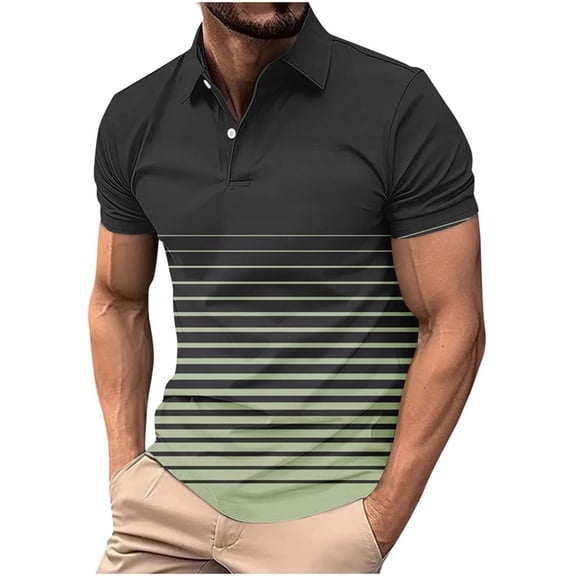 CHGBMOK Mens Short Sleeve Collared Button Neck Casual Shirts Gradient Polka Summer Trendy Tees Plus Size Top