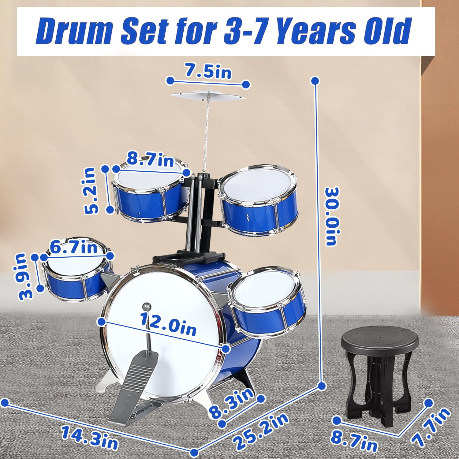 Kids Drum Set for 3-7 Year Old, Jazz Rock Drum Toddler Toy, Musical Instrument Toys for Boys Girls Birthday Christmas Gifts