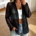 thumbnail image 2 of CYYOLLPF Womens Oversized Loose Zip Hooded Hollow Out Mesh Crochet Sweater Long Sleeve Cardigan with Hand Pockets Breathable Lightweight Casual Beach Summer Swim Cover Up Daily Outfits Black L, 2 of 4