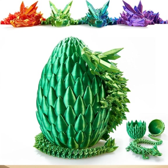 3D Printed Dragon Egg - Surprise Easter Egg with Flexible Crystal Dragon Inside, 3D Printed Gift Toy, Desk Executive Pet, Figurine Decor (Yellow Green)