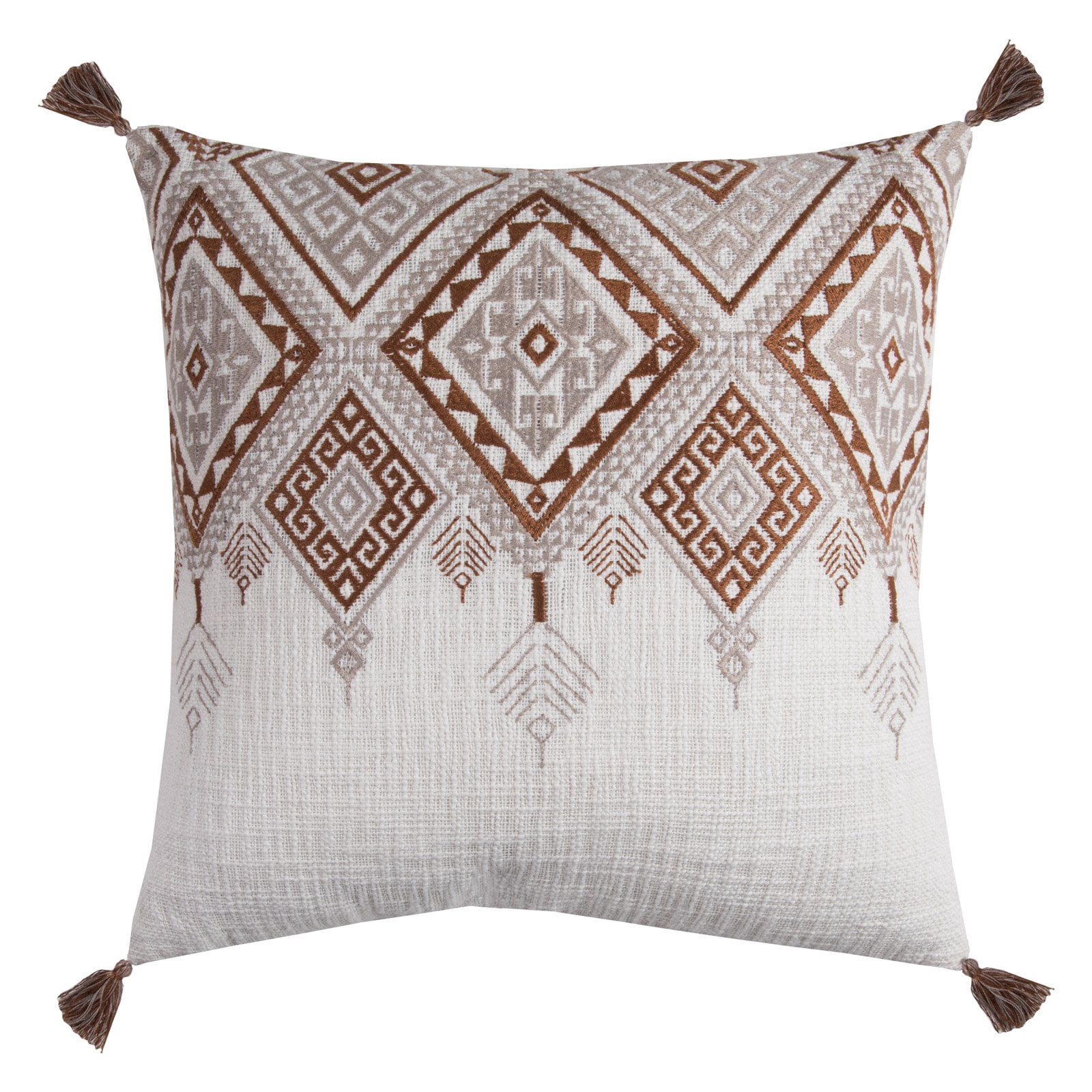 Rizzy Home Decorative Poly Filled Throw Pillow Tribal Aztek With Tassels 20"X20" Brown