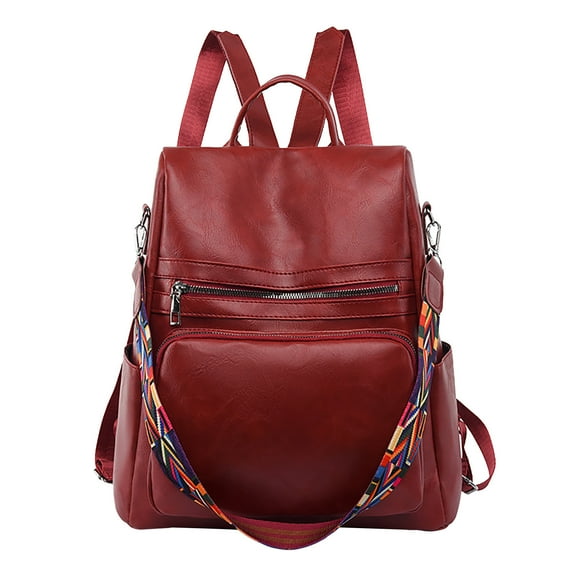 GZEFJRQM Leather Backpack Women's Korean Fashion Backpack Large Capacity Soft Leather Travel Backpack Backpack Leather Red