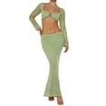 thumbnail image 2 of Women Y2k Knit Two Piece Skirt Set Long Sleeve Crochet Crop Top Split Knit Maxi Skirt Outfits Hollow Out Backless Suit, 2 of 10