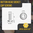 thumbnail image 2 of Uxcell #10-32x1/2" Button Head Socket Cap Screws - 100Pack - Good for Road Bicycle, Mountain Bike, Auto, Motorcycle - 304 Stainless Steel Whitewashed - Hex Drive Fasteners, 2 of 6