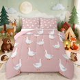 thumbnail image 3 of Erosebridal Goose Full Size Comforter Sets for Girls, Pink Background Bedding Comforter Set, Pink Reversible 3 Pieces 1 Comforter and 2 Pillowcases, 3 of 6