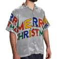 thumbnail image 2 of Christmas Font Men's Short Sleeve Printed Button Down Beach Shirt Casual Summer Unisex Tops with Spread Collar, 2 of 6