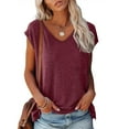 thumbnail image 2 of JINMGG Tank Tops for Women under $5,Women's Sleeveless Tank Tops V Neck Solid Color Casual Shirts Loose Fit Basic Blouse Wine S, 2 of 5