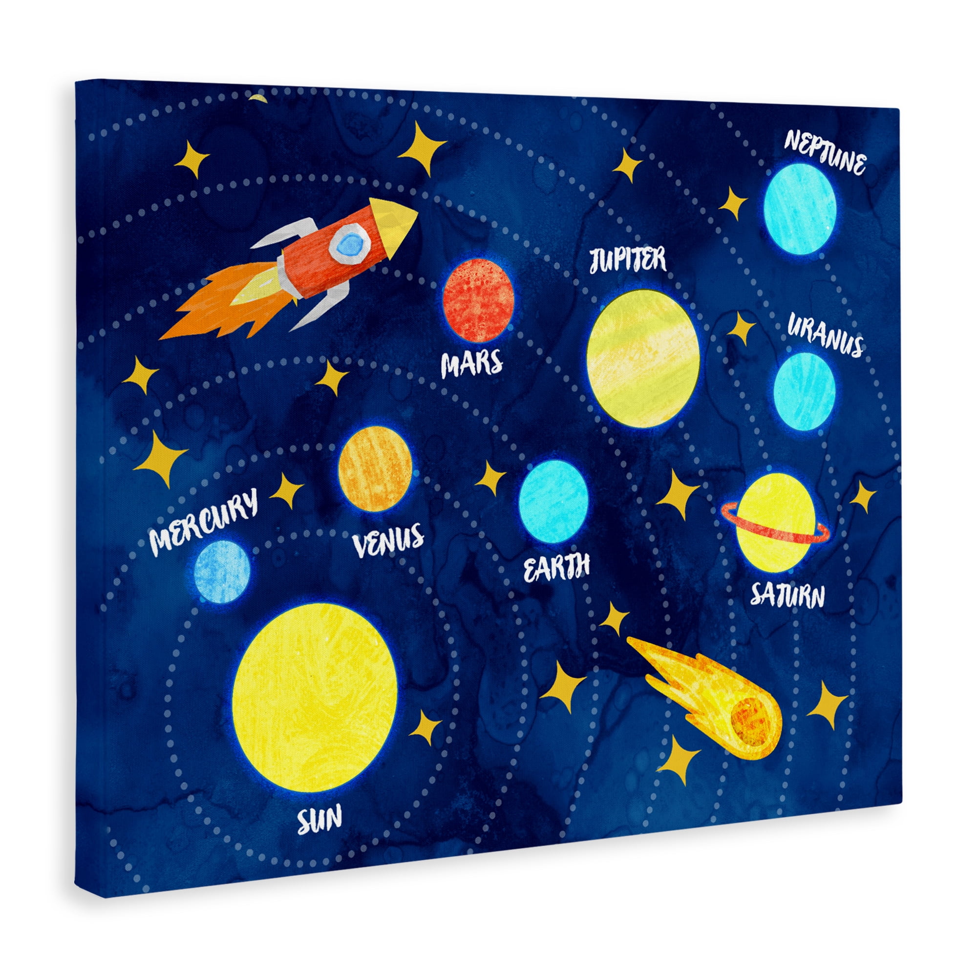 Rocket Across Solar System Canvas Wall Art, design by Daphne Polselli
