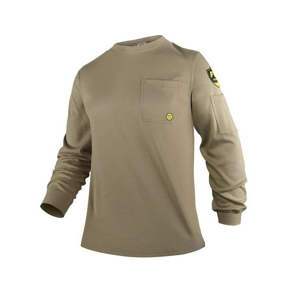 PTAHDUS FR Shirts for Men, 5.5oz Flame Resistant Shirts Long Sleeve for Summer, CAT2/HRC2 100% Cotton Lightweight Welding Shirts(5.5oz Khaki,XX-Large)