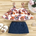 thumbnail image 4 of Infant Baby Girls 2 Pieces Outfits  Ethnic Style Print Ruffles Sling Tank Tops + Ripped Denim Skirt Summer Set, 4 of 7