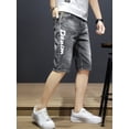 thumbnail image 2 of Pantalones cortos de mezclilla para hombre, bermudas rotas, parches largos, pantalones vaqueros cortos para hombre, tendencia popular 2024, pantalones cortos elásticos con cremallera, finos, 2 of 4