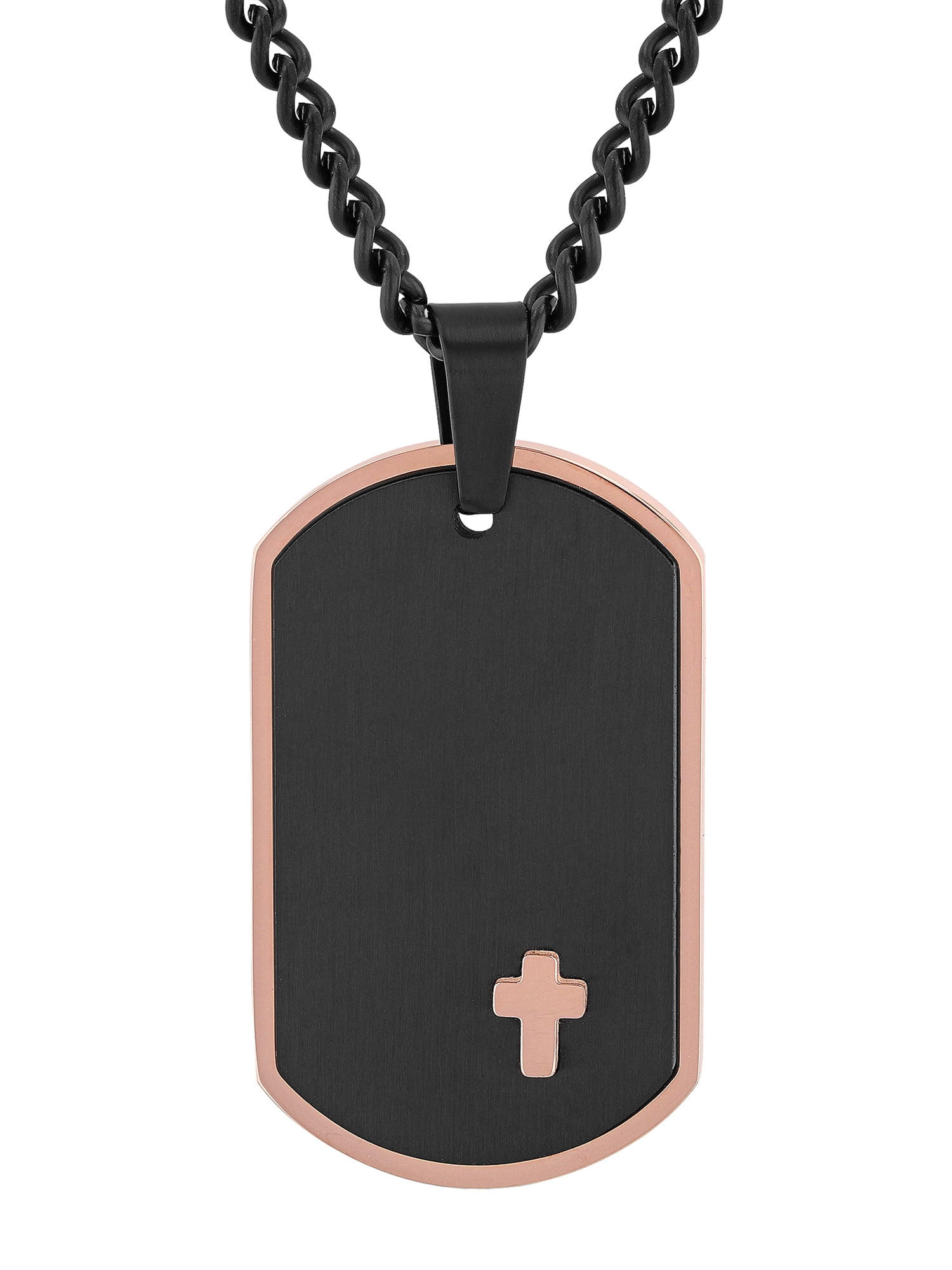 Men's Stainless Steel Black & Rose-Tone Dog Tag Pendant Necklace