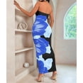 thumbnail image 6 of Women Summer Strapless Maxi Dress Bodycon Floral Long Wedding Guest Dress Formal Cocktail Dresses Blue S, 6 of 7