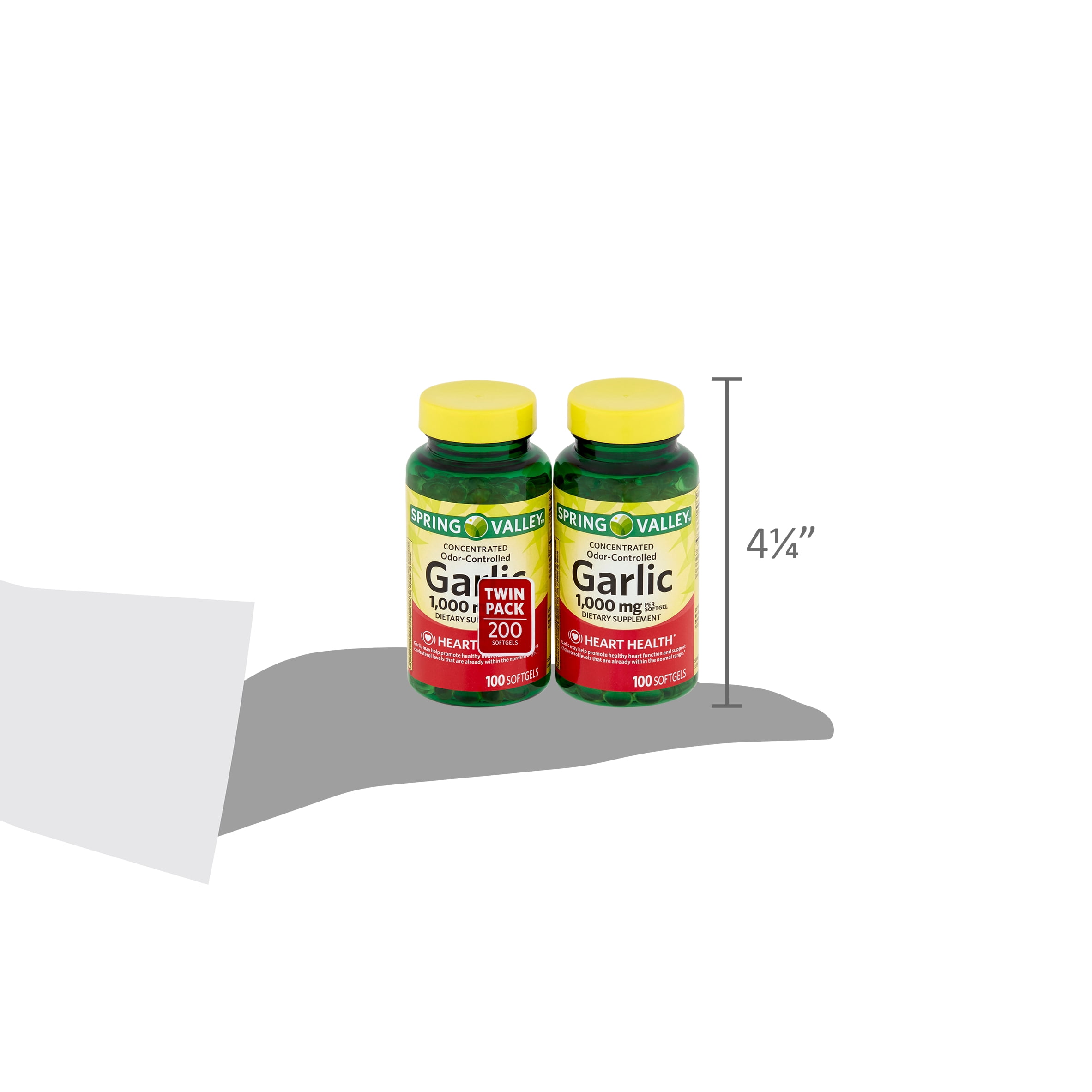 Spring Valley Odor-Controlled Garlic Softgels, 1000 mg, 100 Ct, 2 Pack