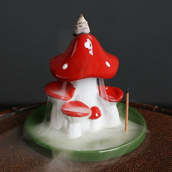 1pc Ceramic Handicraft Lovely Mushroom Waterfall Backflow Incense Burner Incense Stick Holder Censer Home Decor Boy Gifts (Without Incense)
