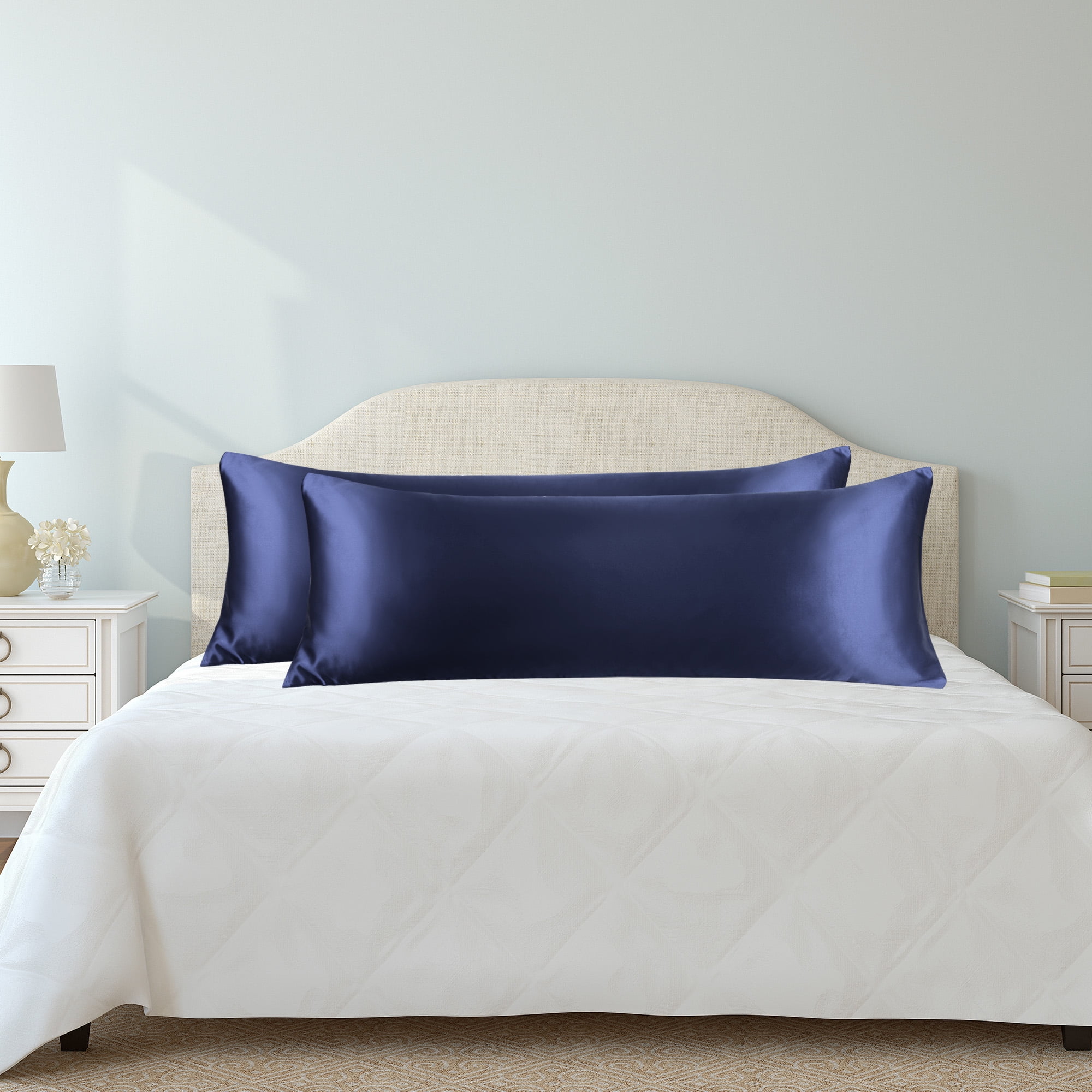 Unique Bargains 2 Pack Polyester Satin Body Pillow Cover 20" x 54" Navy