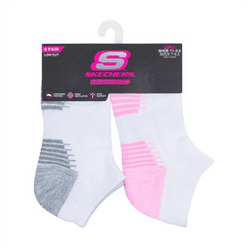 Skechers Kids Girls' 6 Pack 1/2 Terry Low Cut Socks, White/Light Pink, 7-8.5