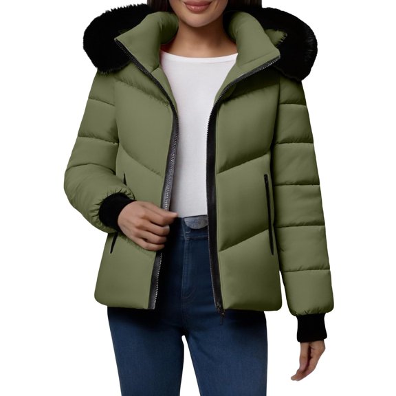 Wutalume Women's Winter Warm Cotton Jacket Single Breasted Zipper Jacket, Cozy and Lightweight, Comfortable Fit, Ideal for Cold Weather and Everyday Activities,Army Green L