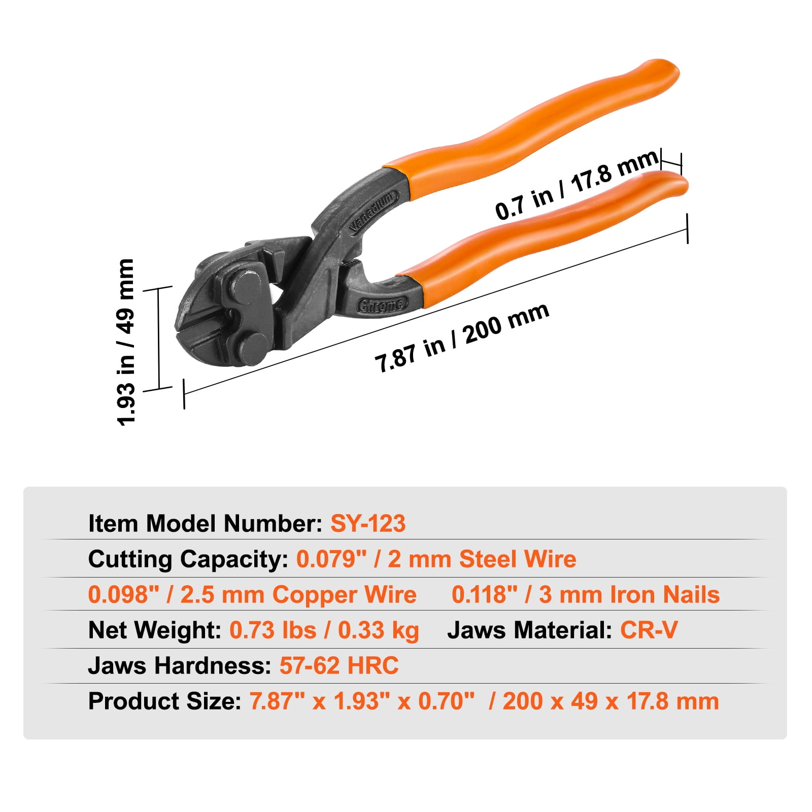 SKYSHALO Bolt Cutter, 8" Mini Lock Cutter with Streamlined Ergonomic Handle, Chromium Vanadium Alloy Steel Blade, Heavy Duty Bolt Cutter for Rods, Bolts, Steel Wires, Cables, Rivets, and Chains