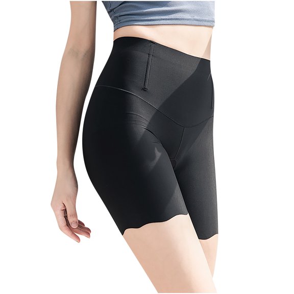 YWDJ Shorts for Women Casual Summer Ice Silk High Waist The Abdomen Traceless 5-Point Light Proof Leggings Black XL