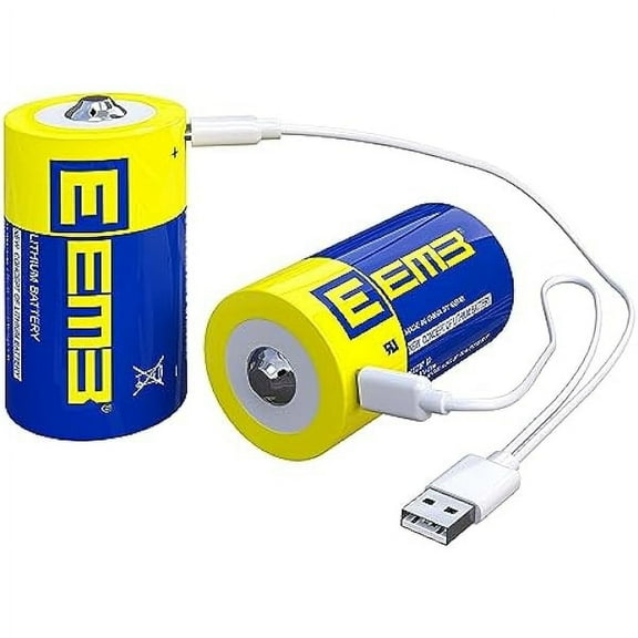 EEMB D Batteries 1.5V Rechargeable D Batteries 5550mWh Rechargeable Lithium D Cell Batteries USB Type C Charging Cable LR20 Replacement Battery for Flashlight - 2 Pack