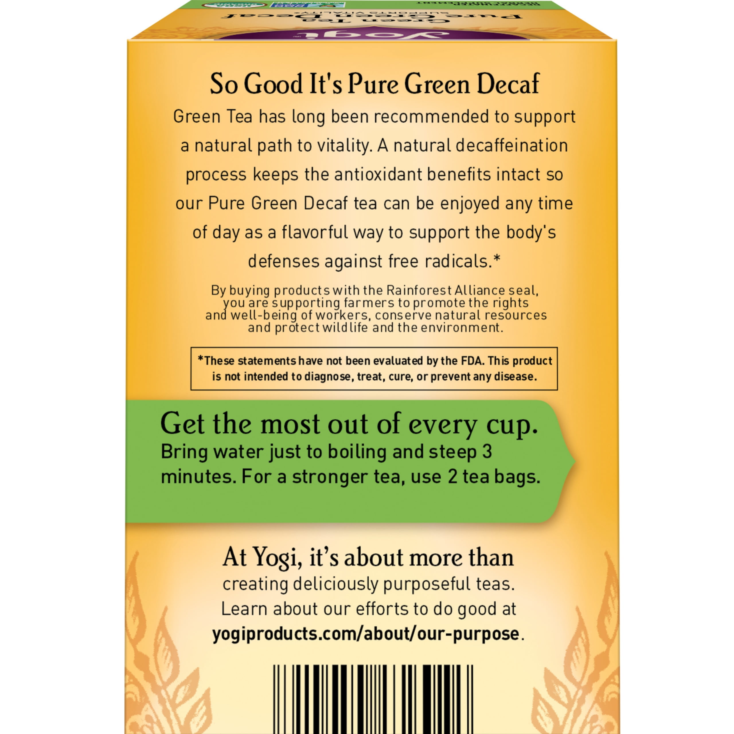 Yogi Tea Green Tea Pure Green Decaf, Decaffeinated, Wellness Tea Bags, 6 Boxes of 16
