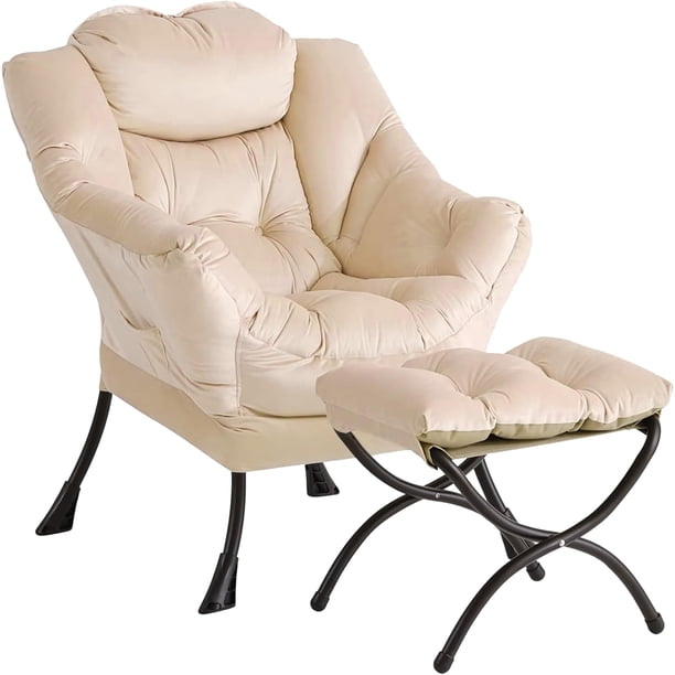 Moderno lounge lazy chair con ottoman: leisure sofa armchair para sala de estar, dormitorio, dorm, y oficina con footrest y side pocket