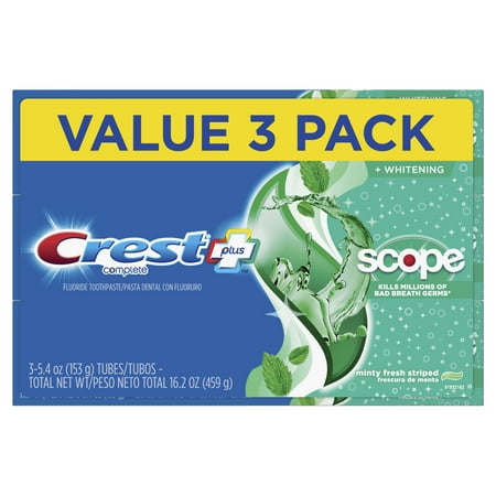 Crest Plus Scope Complete Whitening Toothpaste, 5.4 oz, 3 Pack