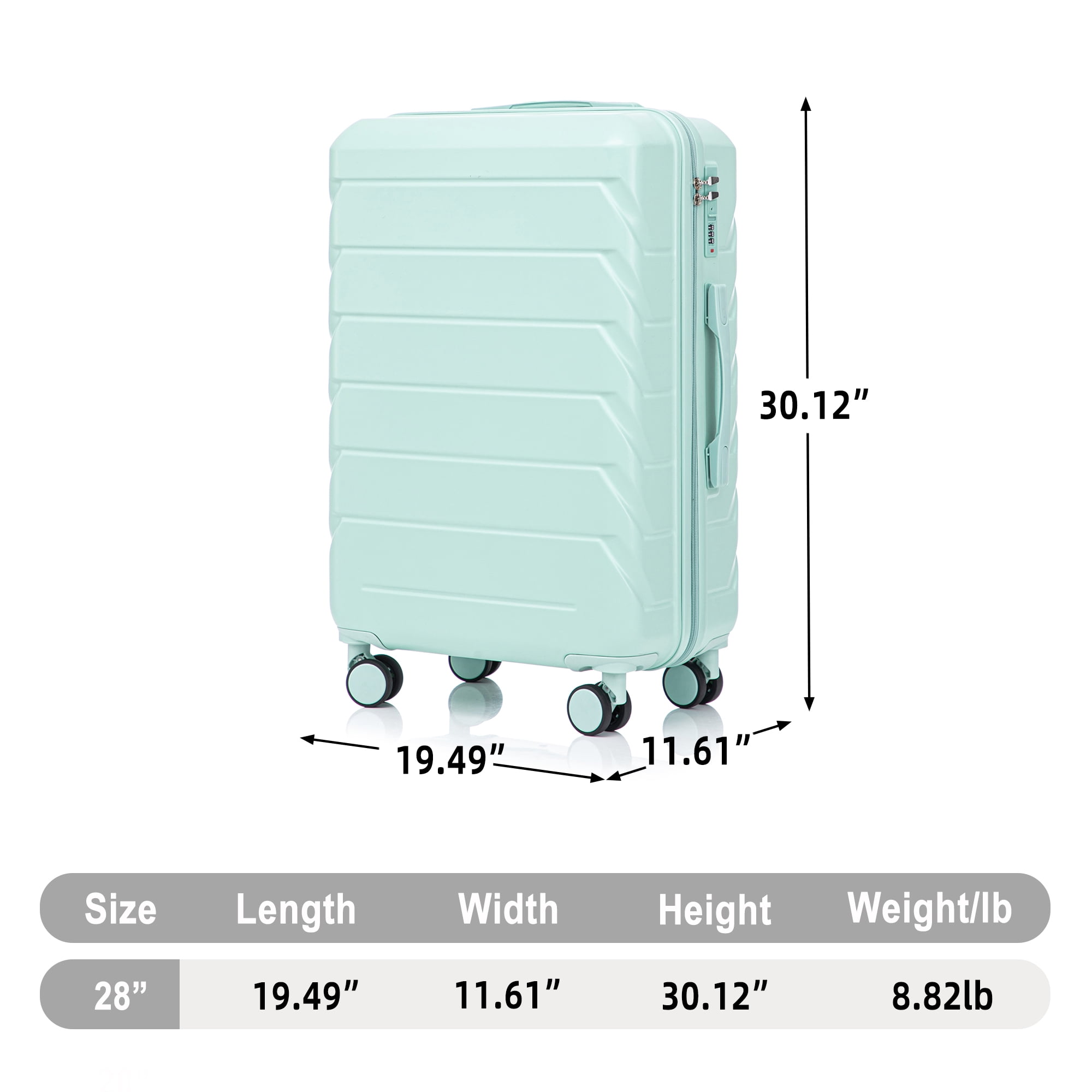 Alvantor 28inch Luggage, ABS Checked Suitcase with 4 Spinner Wheels and Side Hooks, Mint Green