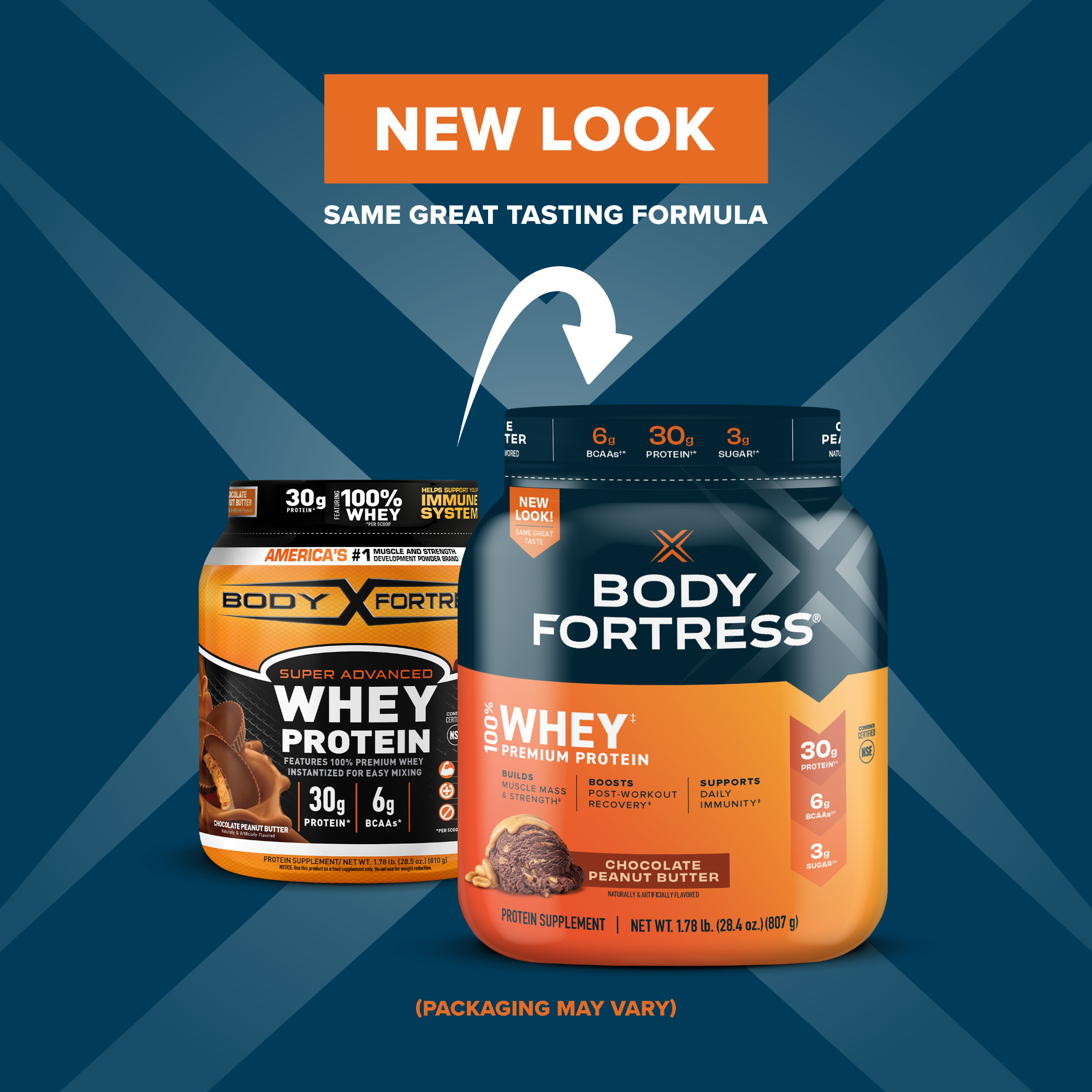 Body Fortress 100% Whey, Premium Protein Powder, Chocolate Peanut Butter, 1.78lbs (Packaging May Vary) - image 2 of 8