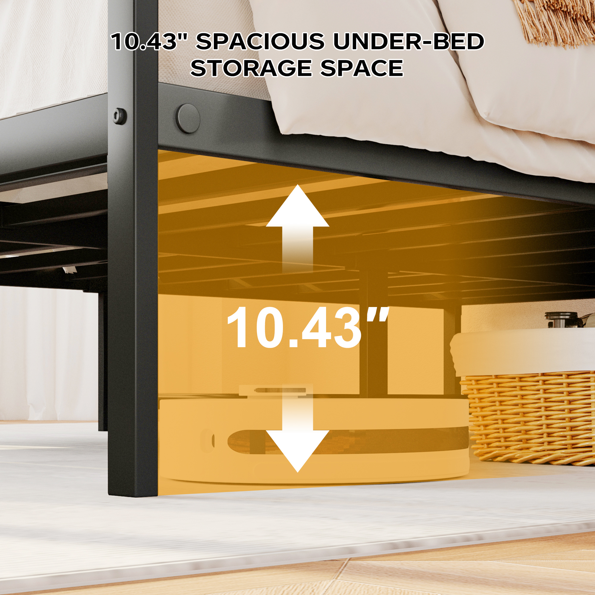 Heavy Duty Thick Metal Bed Frame With Headboard Footboard, 1200lb Load Capacity, King Size