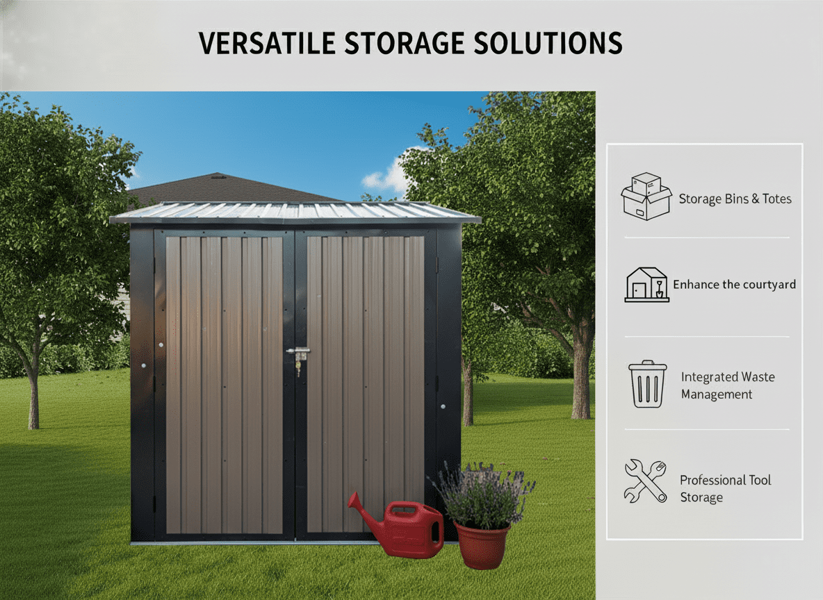 Mintazer 6×9ft Modern Metal Outdoor Storage Shed with Windows & Lockable Doors, Waterproof Weatherproof Garden Shed for Backyard Patio, Brown & Black
