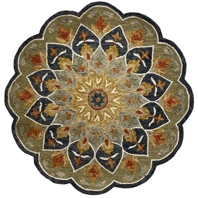 LR Resources RUGSA99648CHM30RD Tapis Rond Festonné Médaillon Oriental Fleuri de 3 Pieds