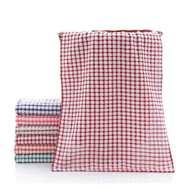 Qarigey Toalla de té a cuadros, paño de limpieza para lavar, absorción de agua suave, paño de cocina de poliéster, toallas, suministros Protección de la piel Rojo