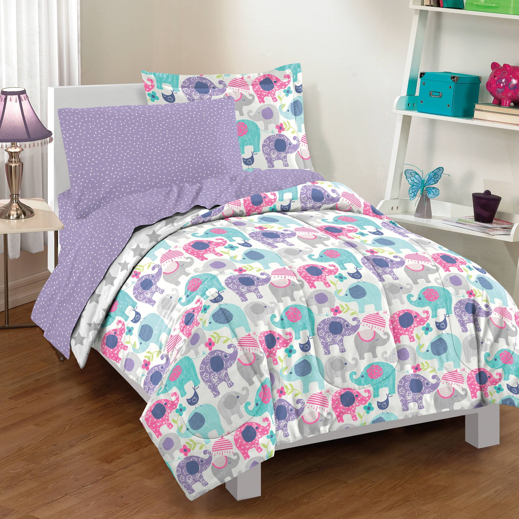 Dream Factory Elley Elephant Comforter Set Purple Walmart Com