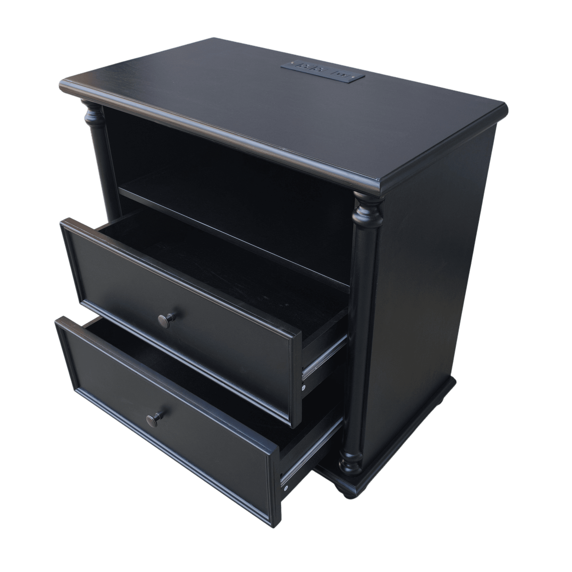 Leumius 28" Nightstand with Charging Station, Nightstand with Solid Wood Legs, 2 Drawers End Table, Bedside Table for Living Room Bedroom Black