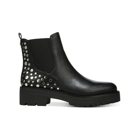 

SAM EDELMAN Womens Black Goring Studded Lug Sole Jalyn Round Toe Block Heel Slip On Leather Booties 8 M