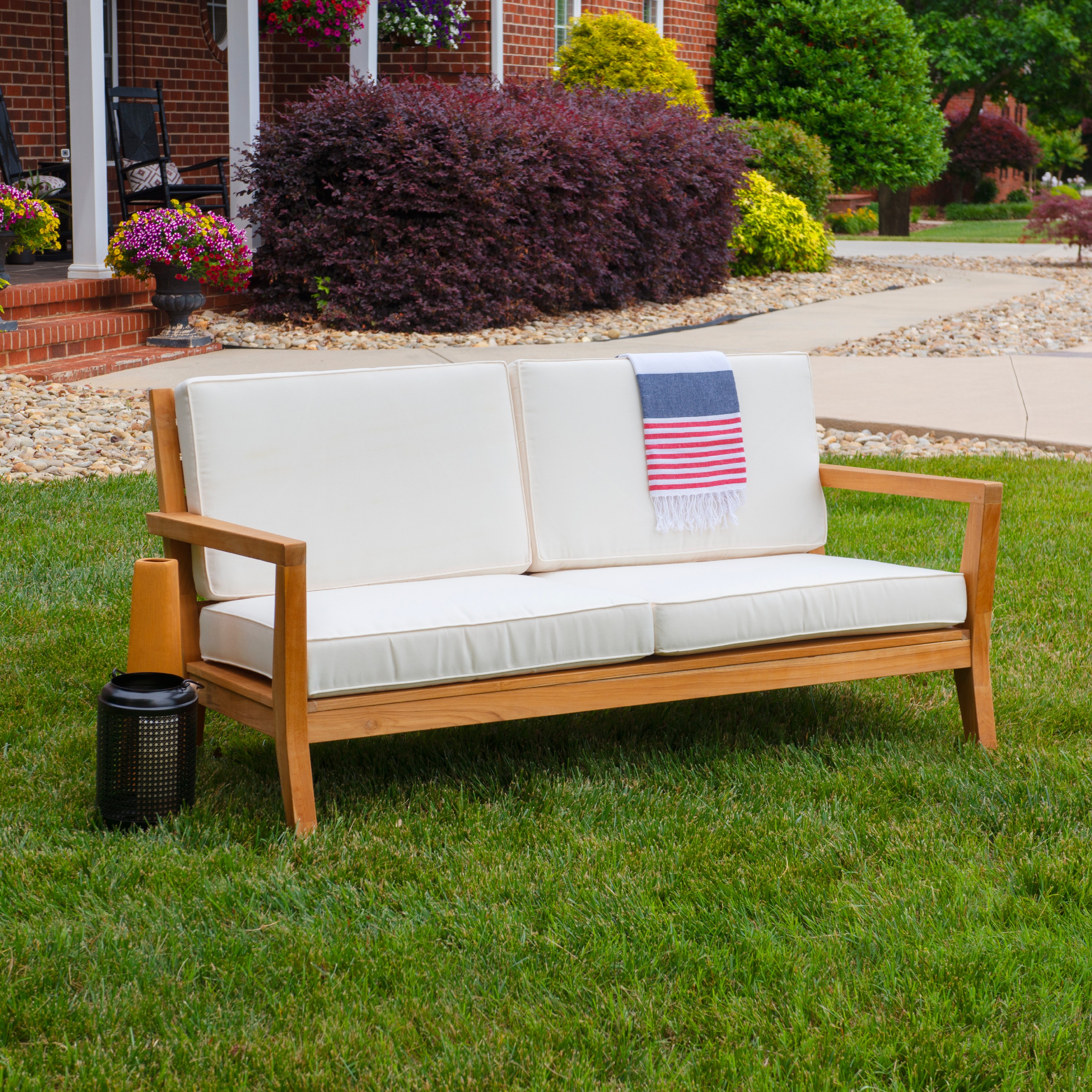Linon Cormeer 5-Piece Outdoor Patio Furniture Set, Natural/Antique White