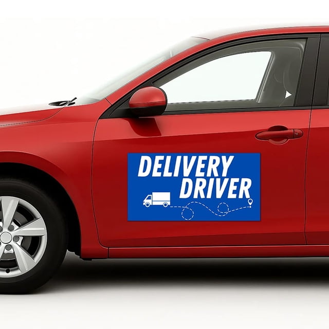Deliivery Driver Car Magnet Sign by DC | Flexible Car Magnetic Sheets with Adhesive Backing | 10"x20" Bumper Magnet Sticker for Vehicles, Trucks & Business Advertising Signs | 2 PC | Made in USA