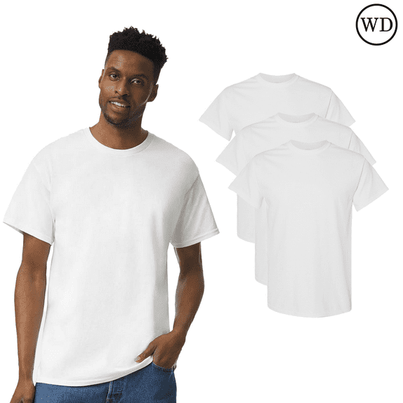 Gildan T-Shirt for Adult Men, Classic Fit Rib Collar Heavy Cotton Comfortable Tee, White, Pack of 3, S