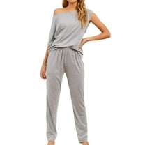 Women's Plus Size Pajama Set 2 Piece Cotton Lounge Set Short Sleeve Pants Set Soft Pjs Fall Sleepwear Summer Comfy Grey 4X-Large