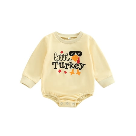 

Bagilaanoe Newborn Baby Girl Boy Thanksgiving Romper Sweatshirt Long Sleeve Bodysuit Letter Turkey Print Pullover 6M 12M 18M 24M Infant Casual Tee Tops