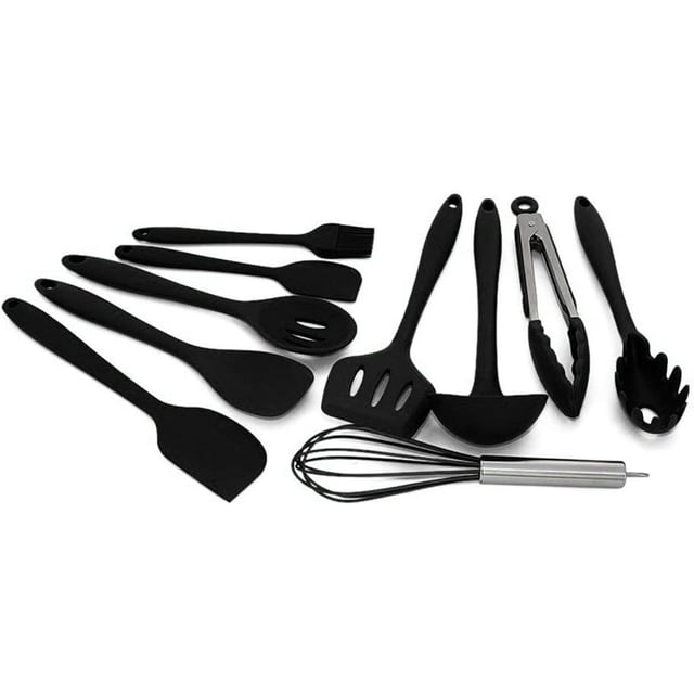 10 piece kitchen utensils silicone BPA free set 10 pieces black