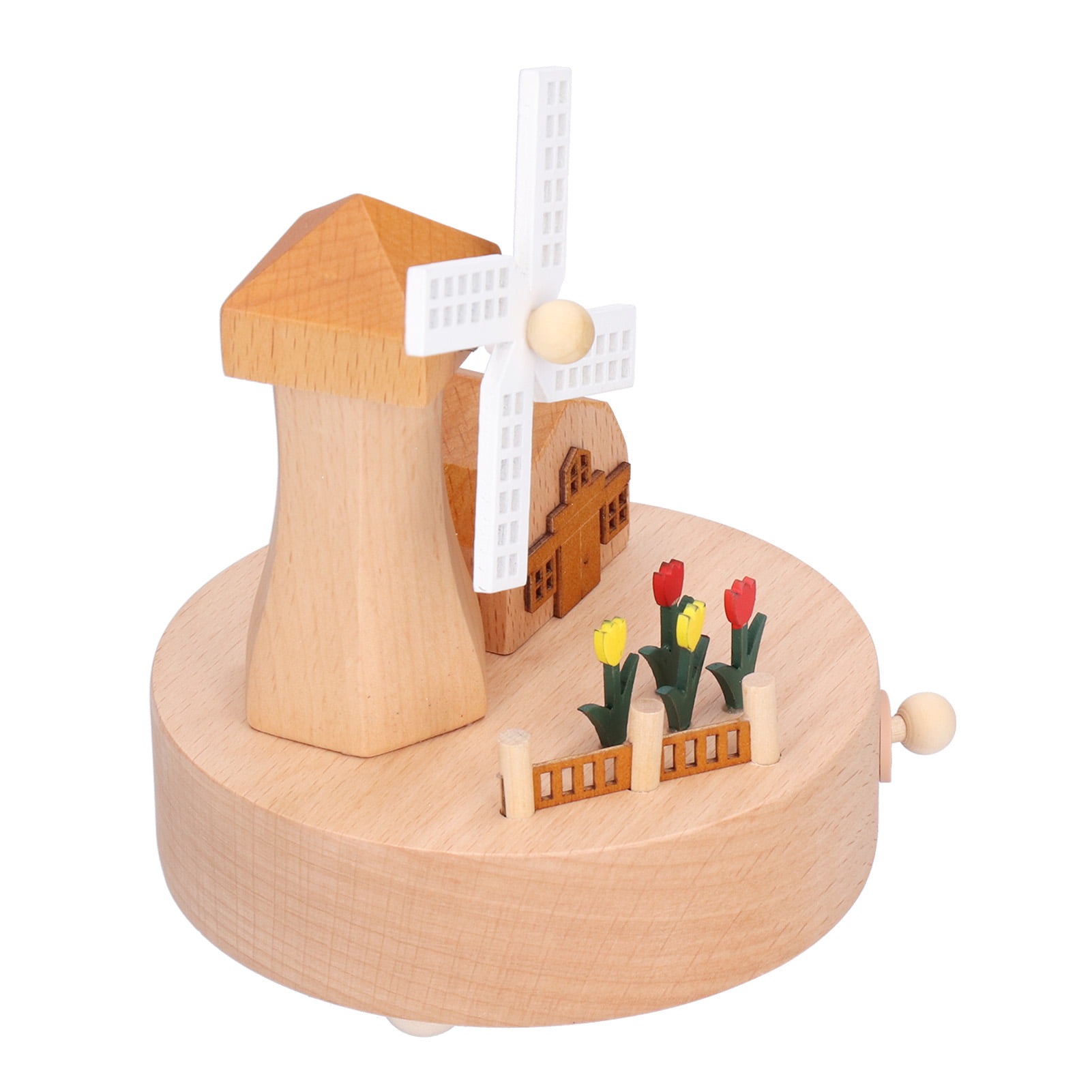 Retro Wooden House Windmill Music Box Desktop Home Decor Handicraft Kids Toys 