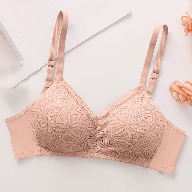 LOVZFMLL Bras for Women Woman's Solid Color Lace Thin Style Ventilate Back Buckle Bra Steel Rim Pink 40/90AB