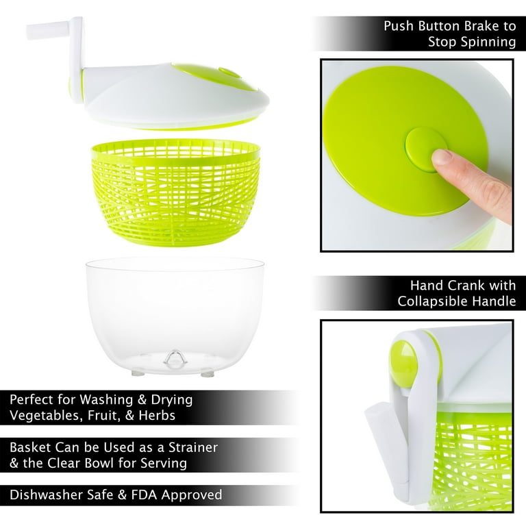 OXO - Our Salad Spinner provides a quick and easy way to dry greens or  herbs. Simply press the soft, non-slip knob to spin and clean! The spinning  basket doubles as a