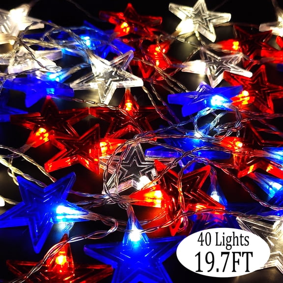 4th of July Decor Star String Lights Patriotic Decorations Lights for Independence Day Memorial Day Fourth of July Party Decor 19.7 feet
