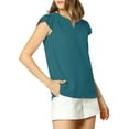 thumbnail image 4 of INSPIRE CHIC Women's Solid Blouse V Neck Ruffle Cap Sleeve Lightweight Work Blouse S Peacock Blue, 4 of 6